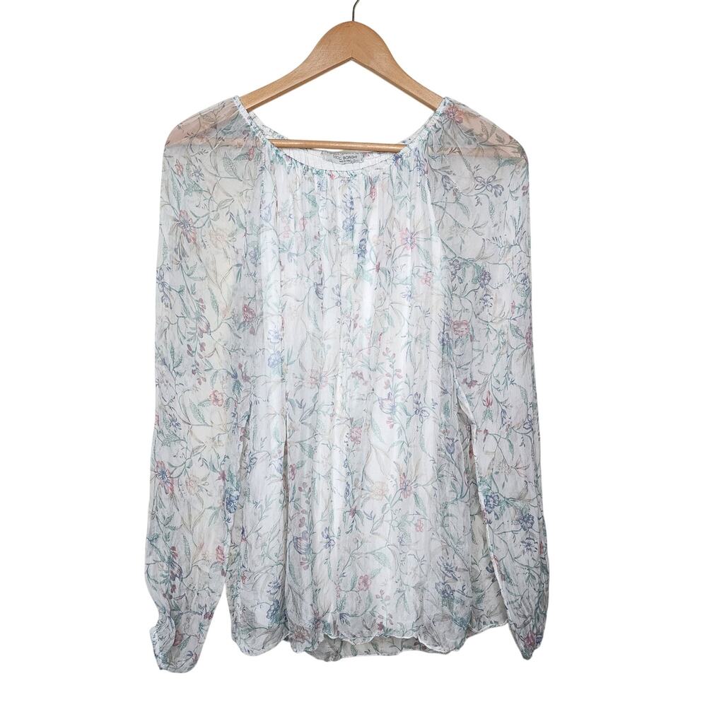 Silk Floral Cottage Long Sleeve Blouse Viola Borghi Women's Size Large
